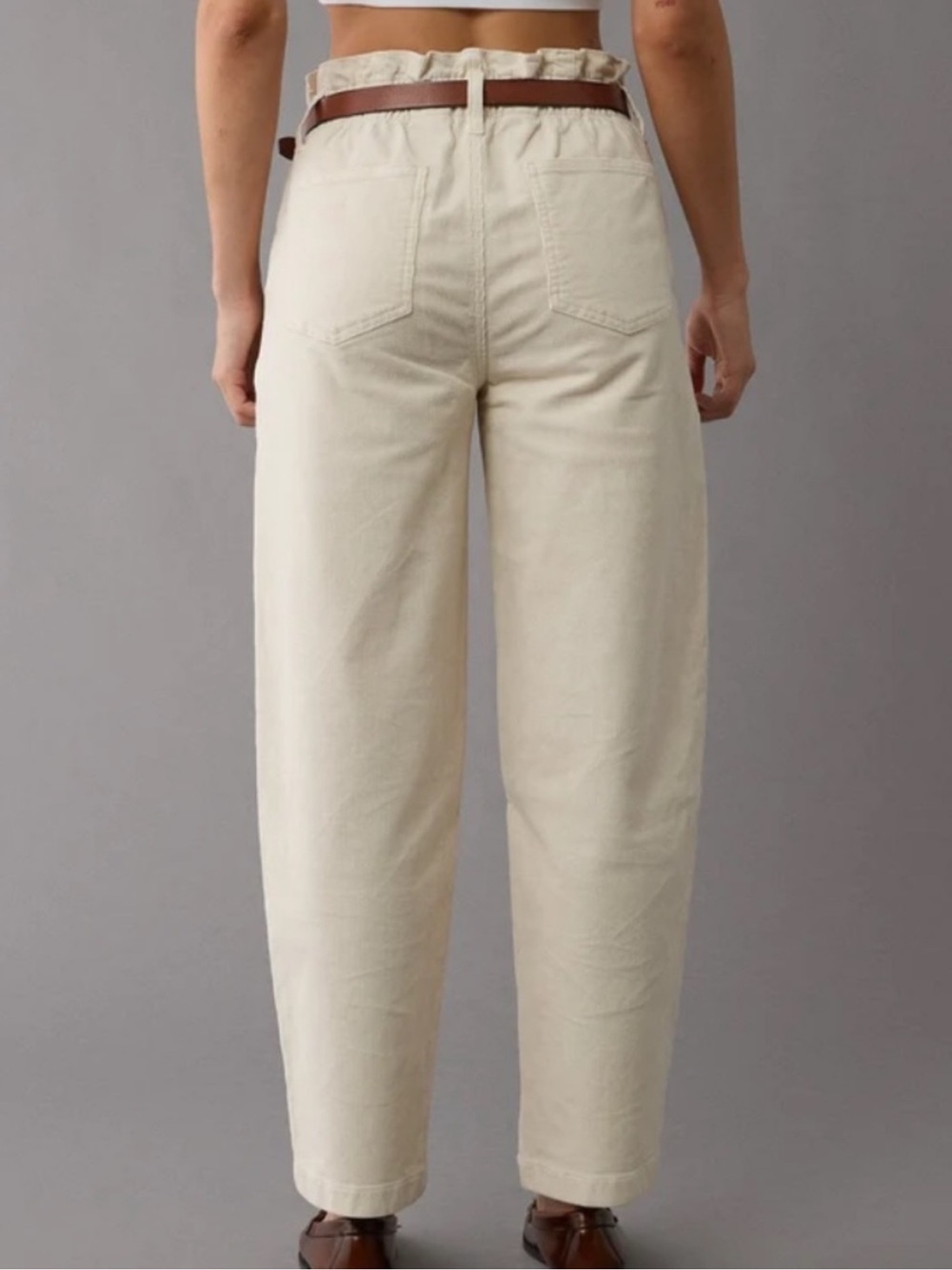 Ae 8 Short Pants Stretch Super High-Waisted Corduroy Paper Bag Barrel Ivory NWT